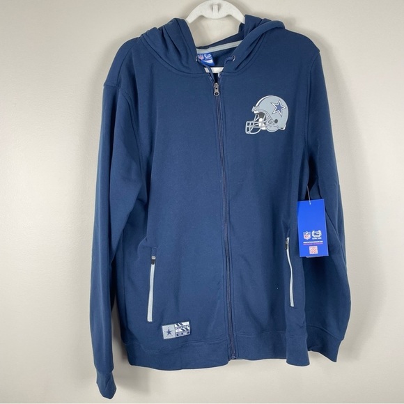 NFL Cowboys Full Zip Sweater Mens Large Navy Blue Pockets Hooded Jacket Football - Picture 8 of 8